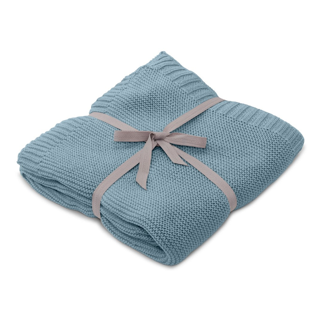 Strikket babytæppe- Misty Blue